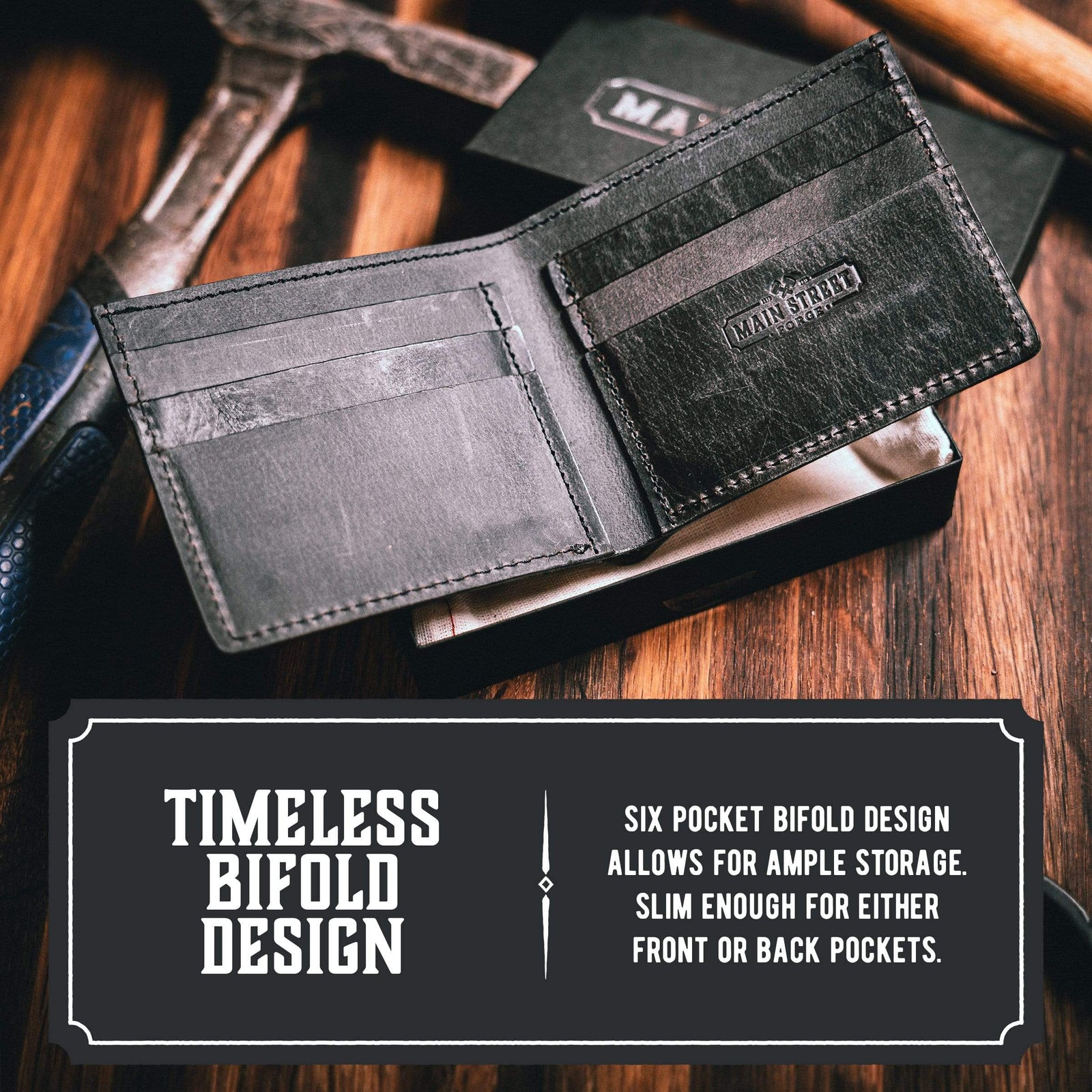 Main Street Forge Wallet Tobacco Snakebite Brown Bifold Leather Wallet For Men | Made in USA | Men's Bifold Wallets | American Made 816895021910