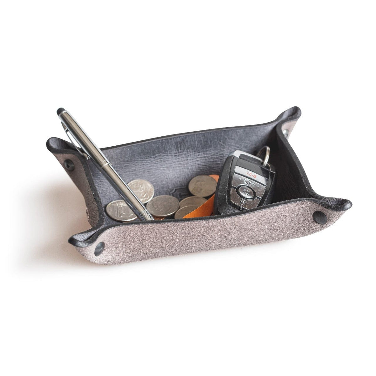 Main Street Forge Small Goods Small / Avalanche Gray Full Grain Leather Valet Tray - Charging Station for Nightstand, Table, Bedroom, Kitchen, Office 816895023112