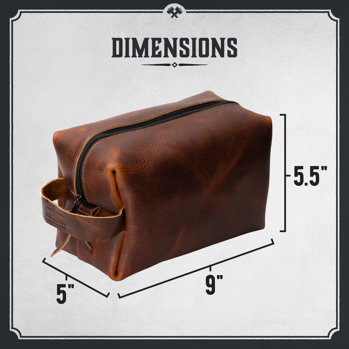 Main Street Forge Premium Full Grain Leather Toiletry Bag for Men | Made in USA | Travel Pack for Shaving Essentials & Accessories | Compact, Lightweight Mens Bathroom & Shower Case