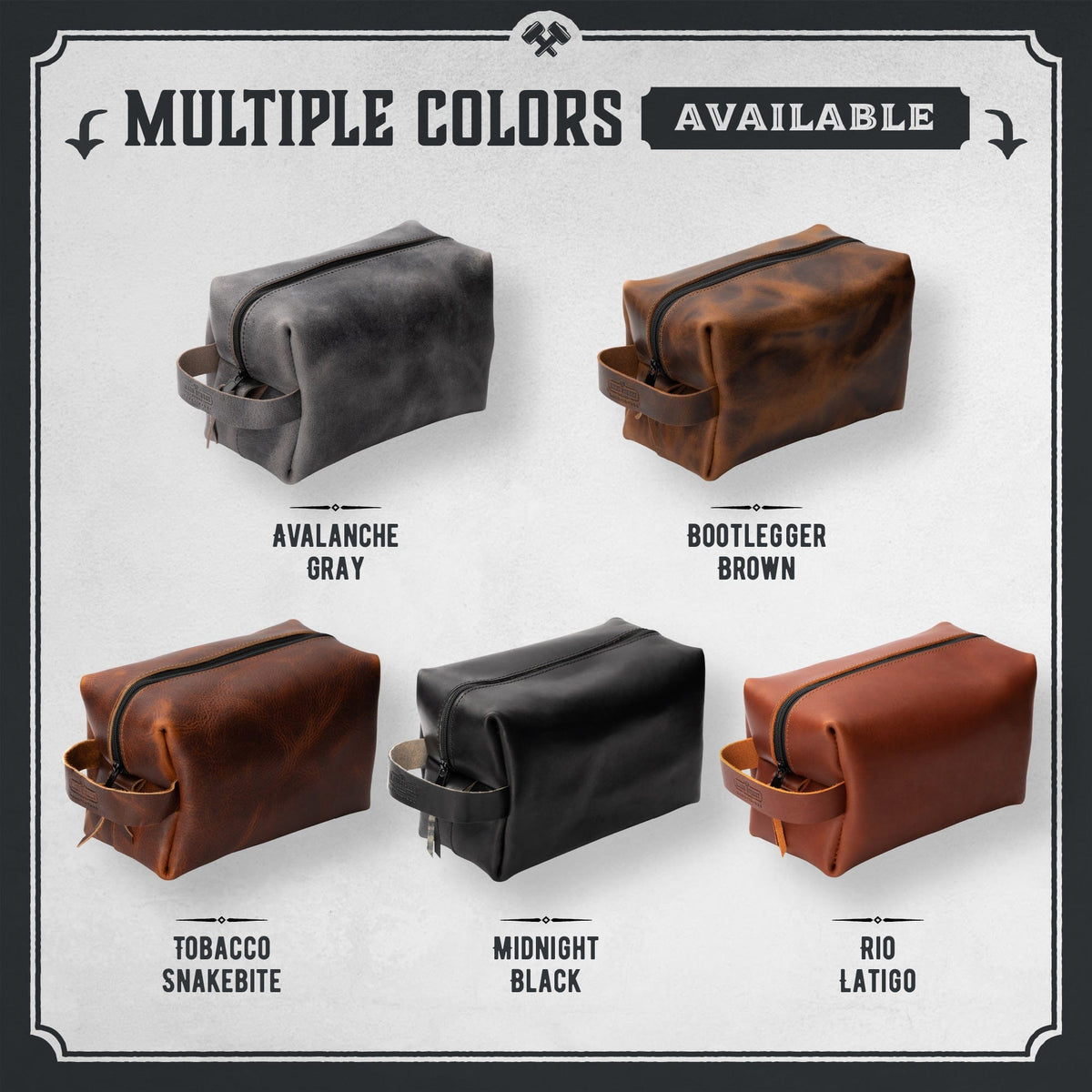 Main Street Forge Premium Full Grain Leather Toiletry Bag for Men | Made in USA | Travel Pack for Shaving Essentials & Accessories | Compact, Lightweight Mens Bathroom & Shower Case