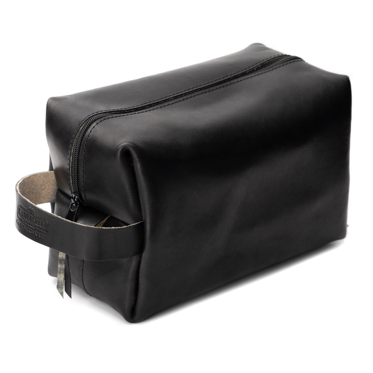 Main Street Forge Midnight Black Premium Full Grain Leather Toiletry Bag for Men | Made in USA | Travel Pack for Shaving Essentials & Accessories | Compact, Lightweight Mens Bathroom & Shower Case 816895026694