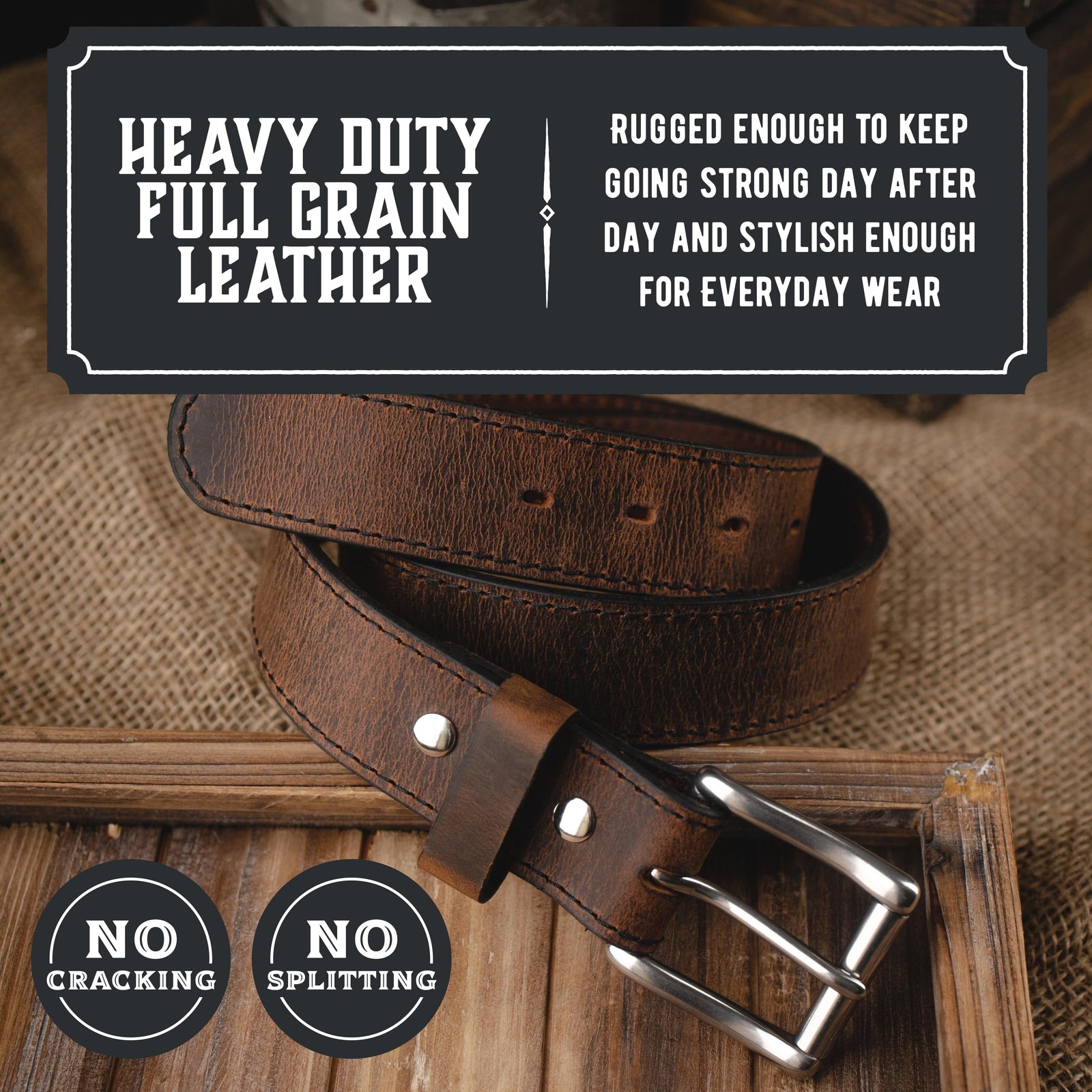 Main Street Forge Belt Pant Size 30 (Belt Size 32) / Avalanche Gray The Baron Leather Belt for Men | Made In USA | Men's Full Grain Leather Belt 816895026366